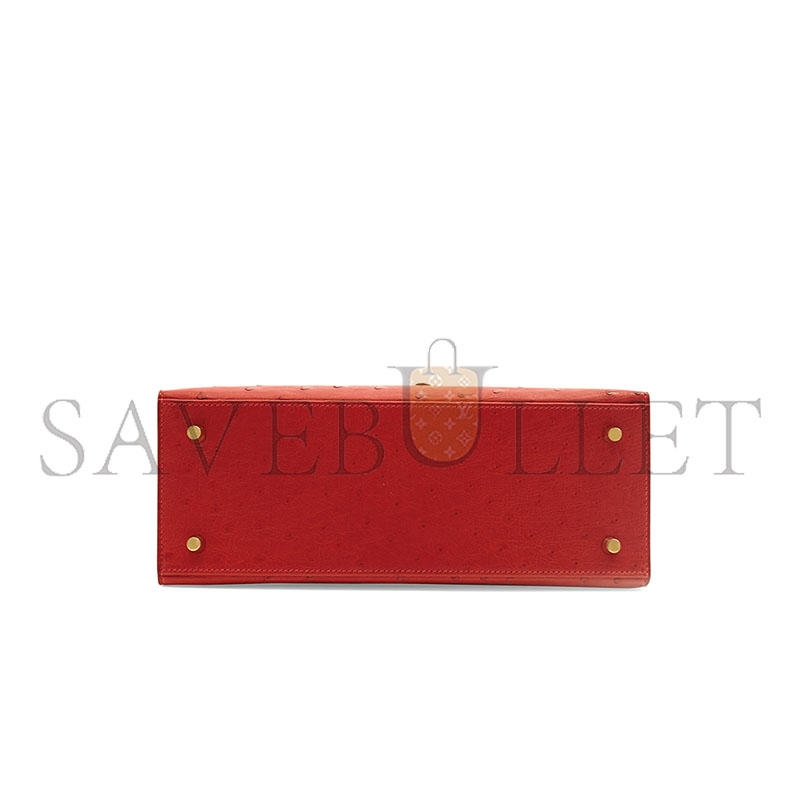 H**mes master kelly 25 ostrich sellier red gold hardware (25*17*7cm)